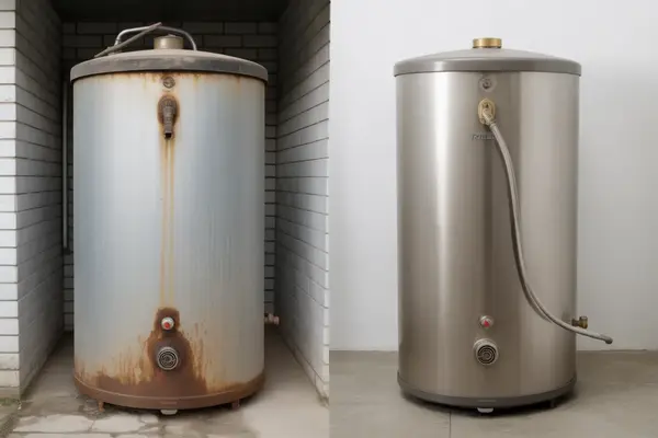 before and after comparison of a hot water tank