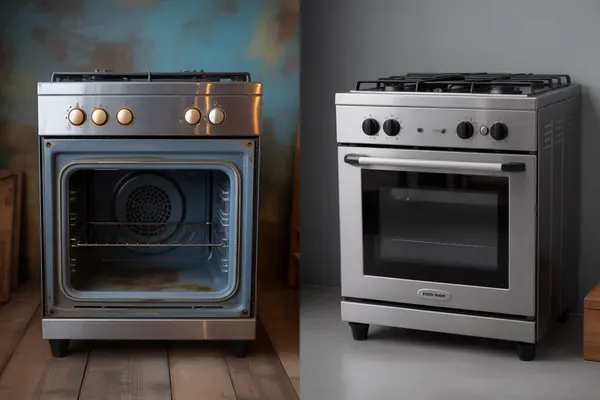 before and after image of a small oven repair