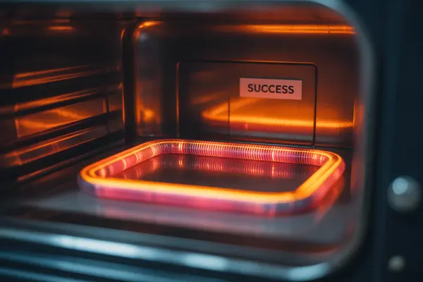 close-up of an oven’s glowing heating coil after a successful repair