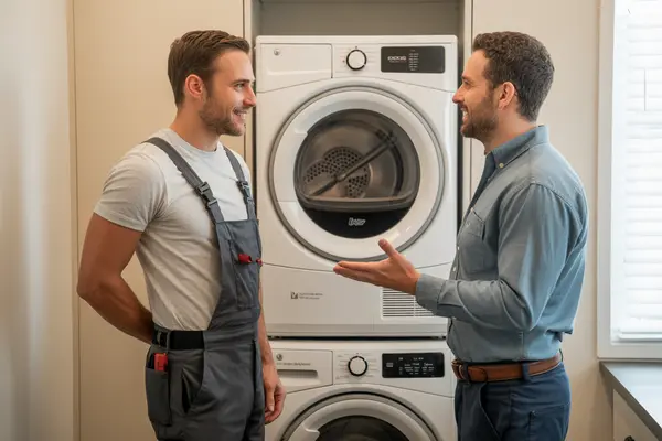 dryer repair costs to a homeowner in a well-lit laundry room