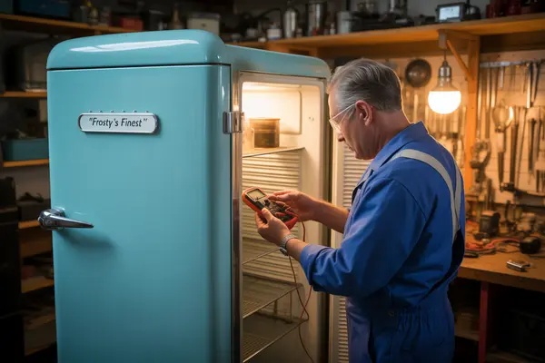 friendly customer shaking hands with a refrigerator repair technician after service completion