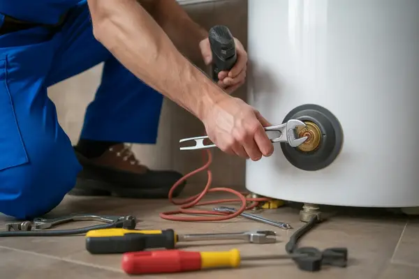 heating element of a hot water tank, with tools