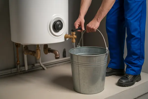 hot water tank using a hose connected to the drain valve